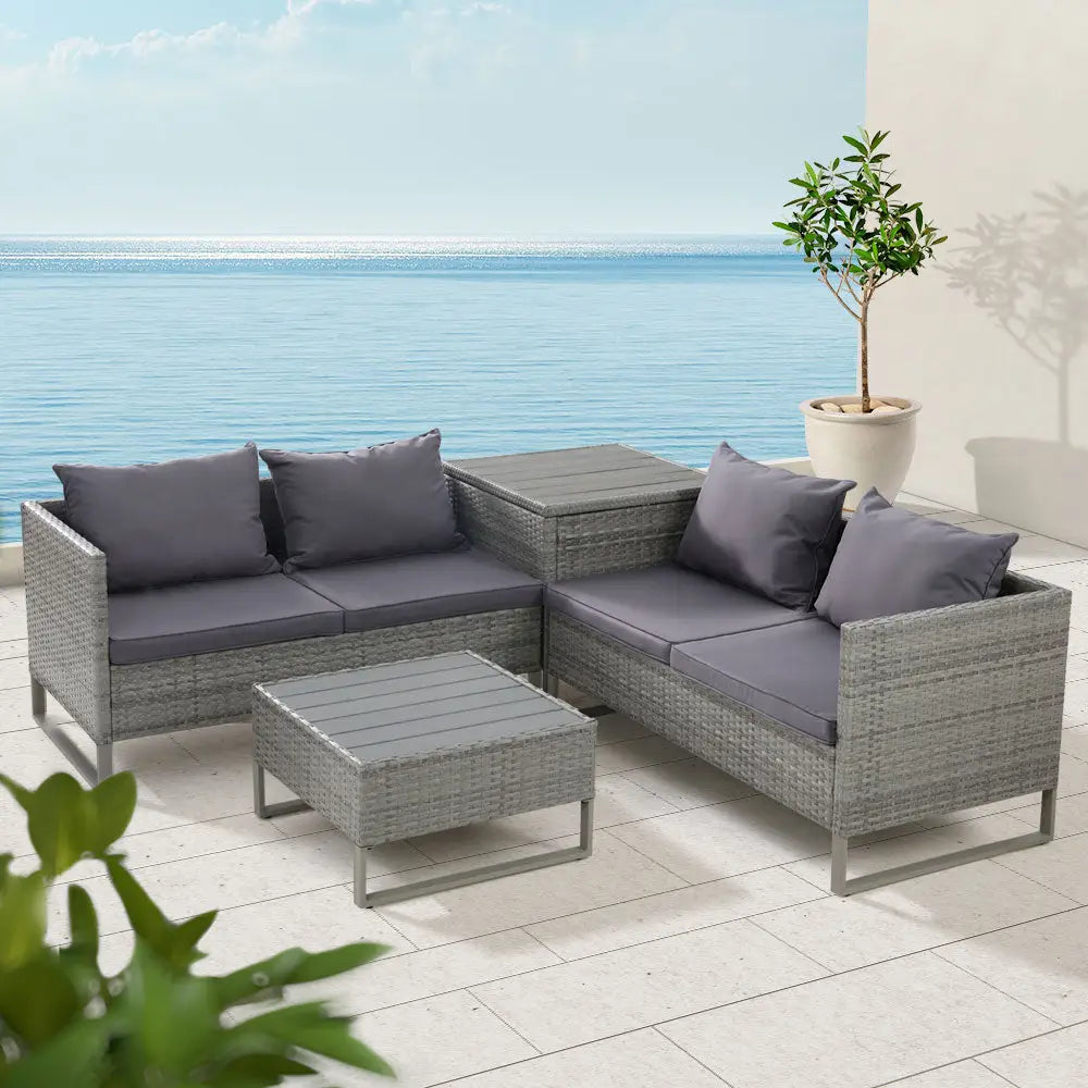 Gardeon 4-Seater Outdoor Sofa Furniture Lounge Set Wicker Setting Grey - Furniture > Outdoor