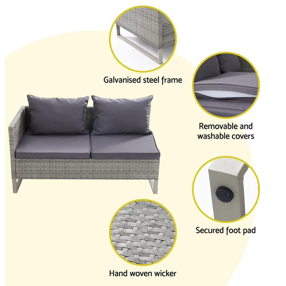 Gardeon 4-Seater Outdoor Sofa Furniture Lounge Set Wicker Setting Grey - Furniture > Outdoor