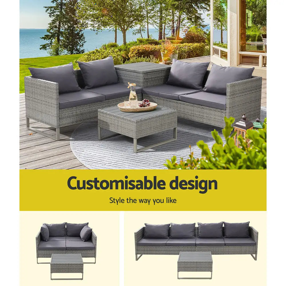 Gardeon 4-Seater Outdoor Sofa Furniture Lounge Set Wicker Setting Grey - Furniture > Outdoor