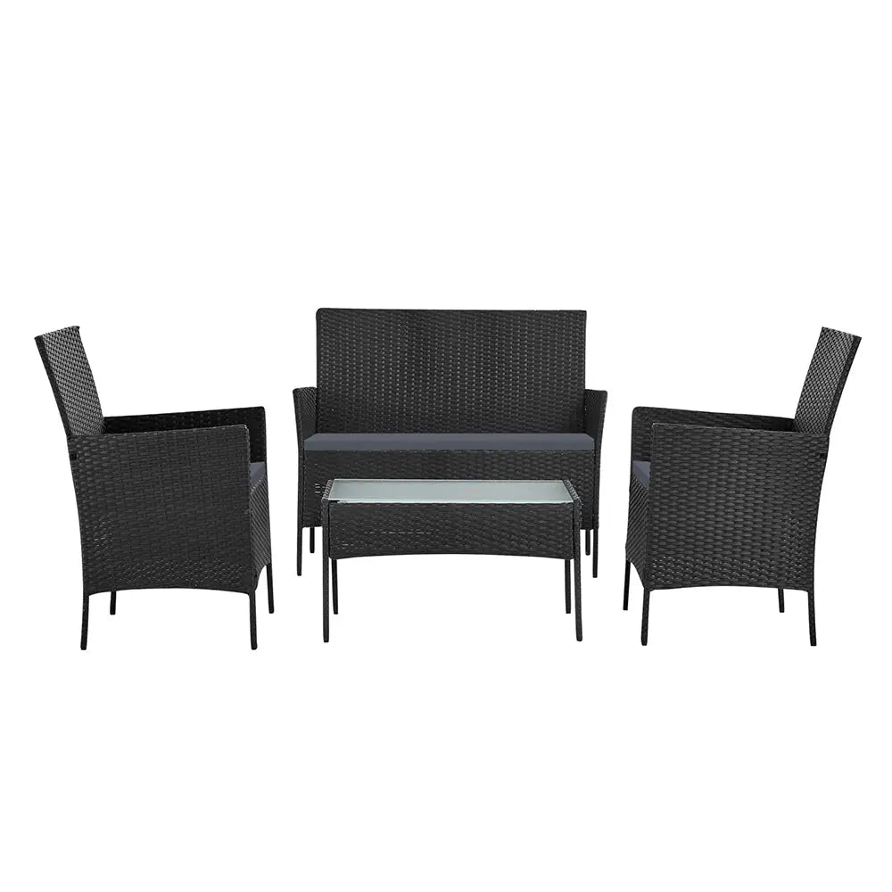 Gardeon 4 Seater Outdoor Sofa Set Wicker Setting Table Chair Furniture Dark Grey - Furniture > Outdoor > Outdoor Chairs