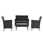 Gardeon 4 Seater Outdoor Sofa Set Wicker Setting Table Chair Furniture Black - Furniture > Outdoor