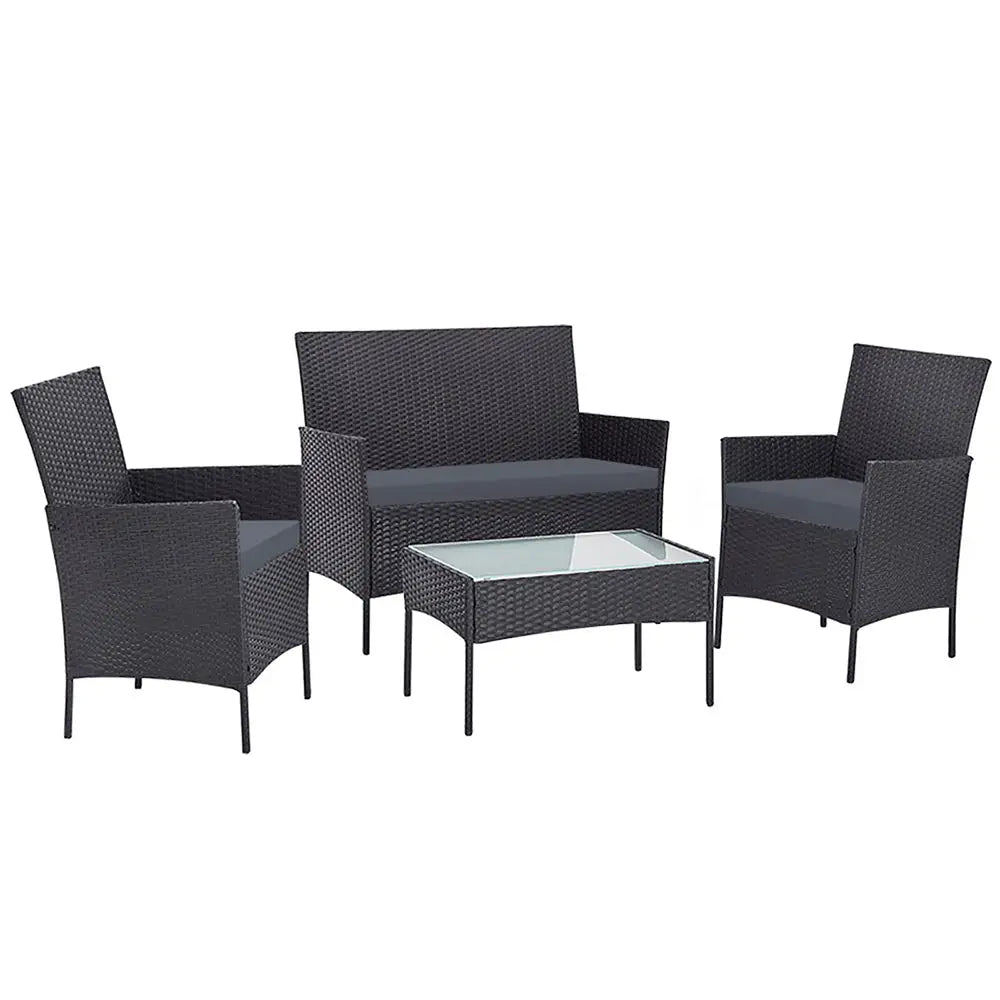 Gardeon 4 Seater Outdoor Sofa Set Wicker Setting Table Chair Furniture Dark Grey - Furniture > Outdoor > Outdoor Chairs