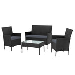 Gardeon 4 Seater Outdoor Sofa Set Wicker Setting Table Chair Furniture Black - Furniture > Outdoor