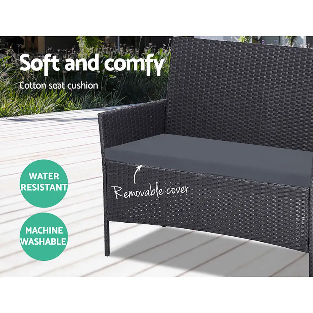 Gardeon 4 Seater Outdoor Sofa Set Wicker Setting Table Chair Furniture Dark Grey - Furniture > Outdoor > Outdoor Chairs