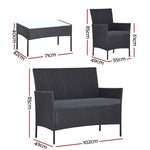 Gardeon 4 Seater Outdoor Sofa Set Wicker Setting Table Chair Furniture Dark Grey - Furniture > Outdoor > Outdoor Chairs