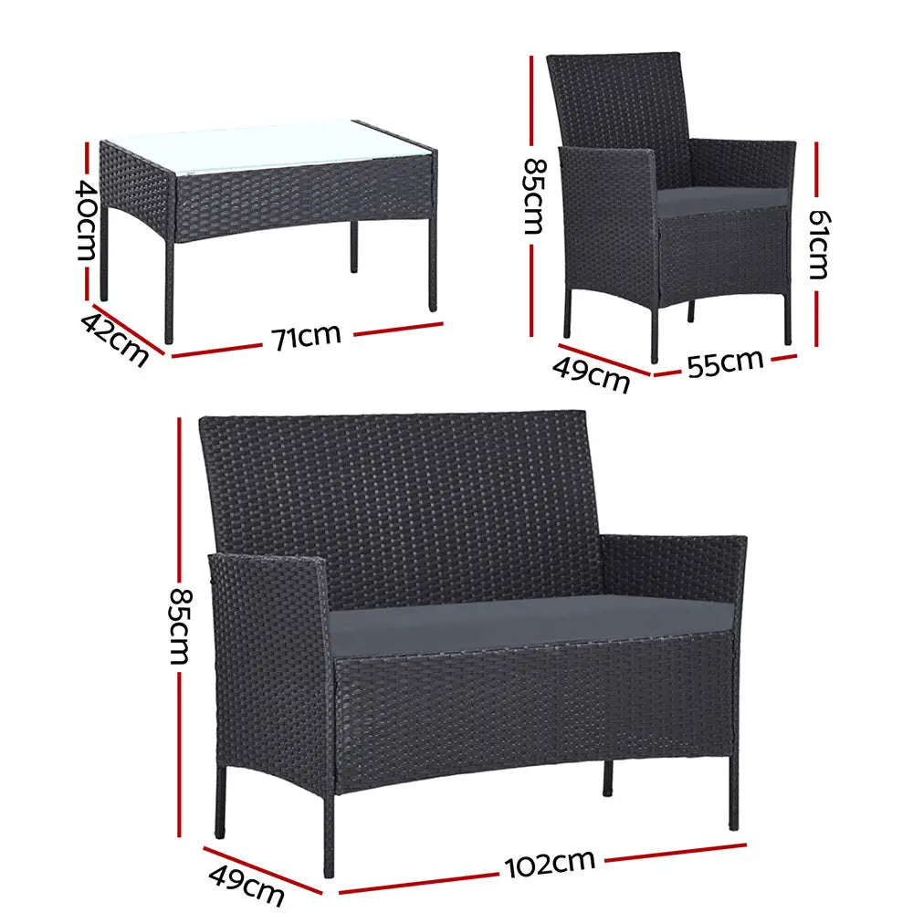 Gardeon 4 Seater Outdoor Sofa Set Wicker Setting Table Chair Furniture Dark Grey - Furniture > Outdoor > Outdoor Chairs