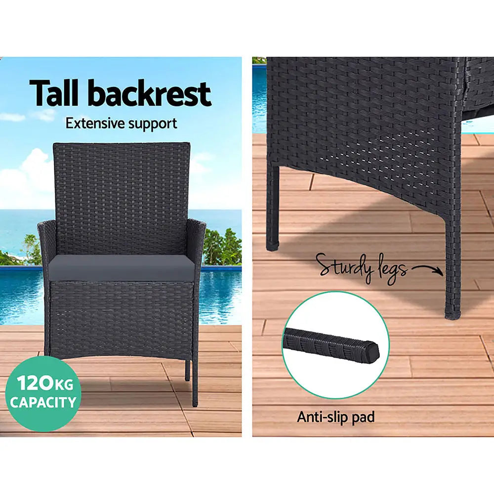 Gardeon 4 Seater Outdoor Sofa Set Wicker Setting Table Chair Furniture Dark Grey - Furniture > Outdoor > Outdoor Chairs