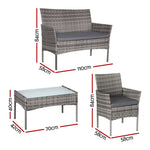 Gardeon 4 Seater Outdoor Sofa Set Wicker Setting Table Chair Furniture Grey - Furniture > Outdoor