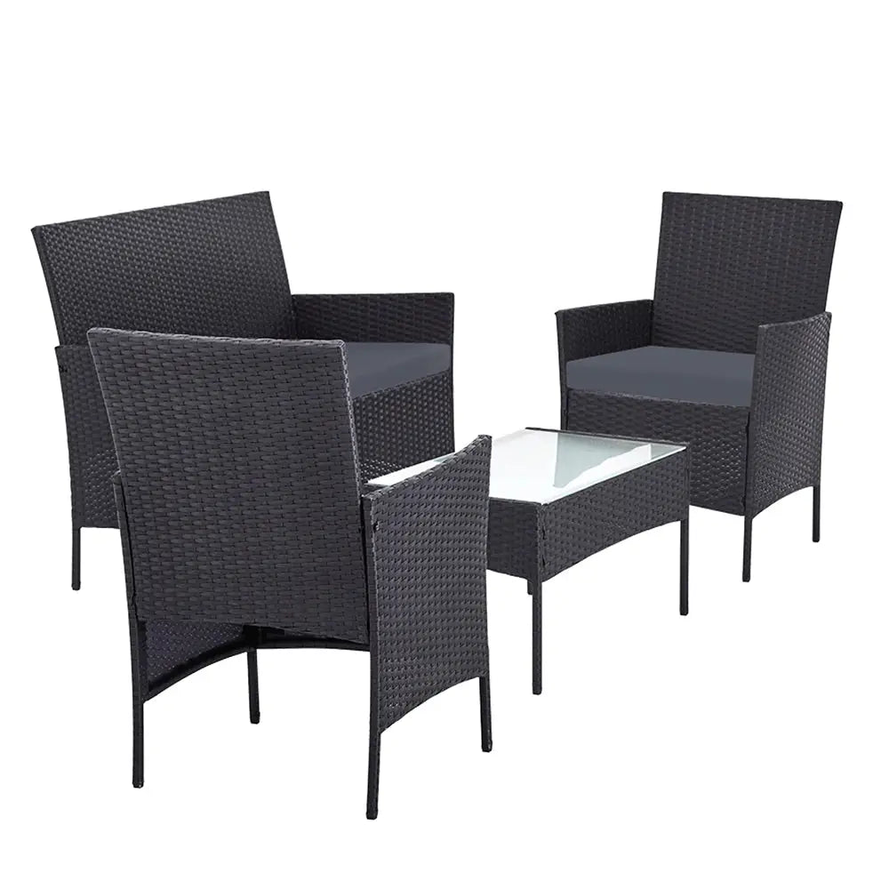 Gardeon 4 Seater Outdoor Sofa Set Wicker Setting Table Chair Furniture Dark Grey - Furniture > Outdoor > Outdoor Chairs