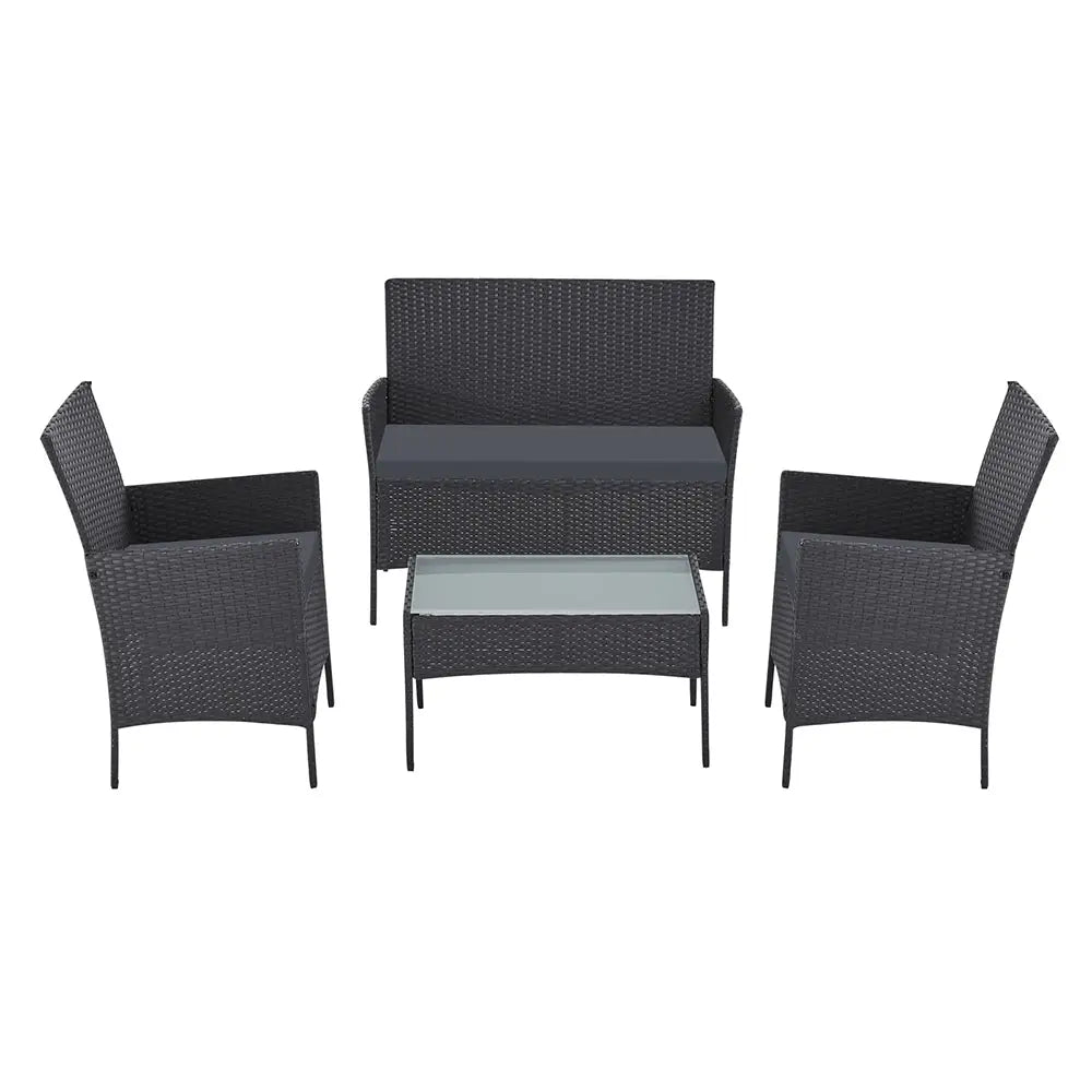 Gardeon 4 Seater Outdoor Sofa Set with Storage Cover Wicker Table Chair DarkGrey - Furniture > Outdoor > Outdoor Chairs