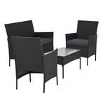 Gardeon 4 Seater Outdoor Sofa Set with Storage Cover Wicker Table Chair Black - Furniture > Bar Stools & Chairs > Arm