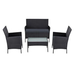Gardeon 4 Seater Outdoor Sofa Set with Storage Cover Wicker Table Chair Black - Furniture > Bar Stools & Chairs > Arm