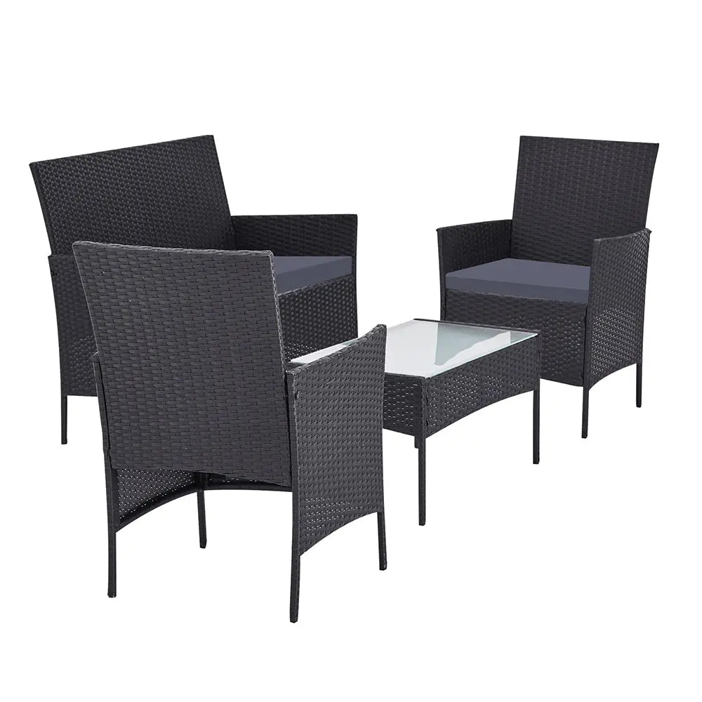 Gardeon 4 Seater Outdoor Sofa Set with Storage Cover Wicker Table Chair DarkGrey - Furniture > Outdoor > Outdoor Chairs