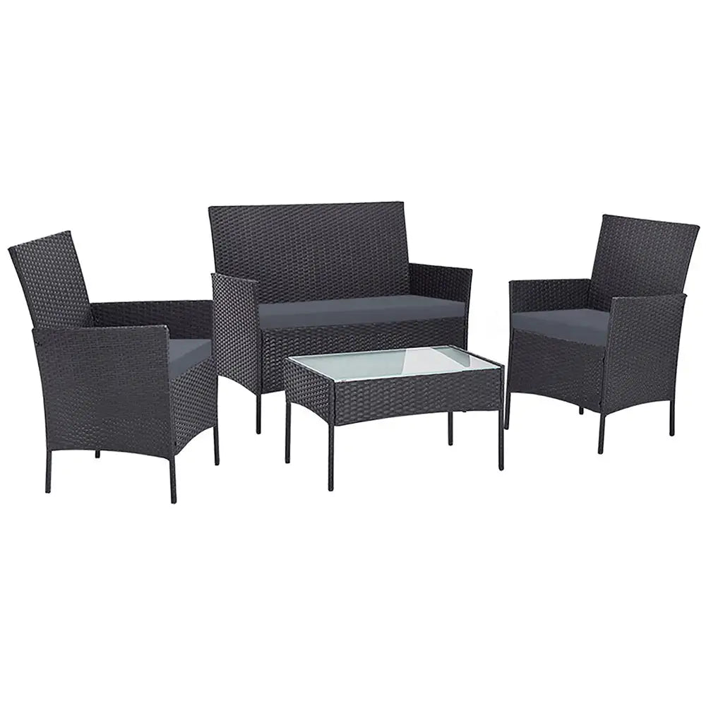 Gardeon 4 Seater Outdoor Sofa Set with Storage Cover Wicker Table Chair DarkGrey - Furniture > Outdoor > Outdoor Chairs