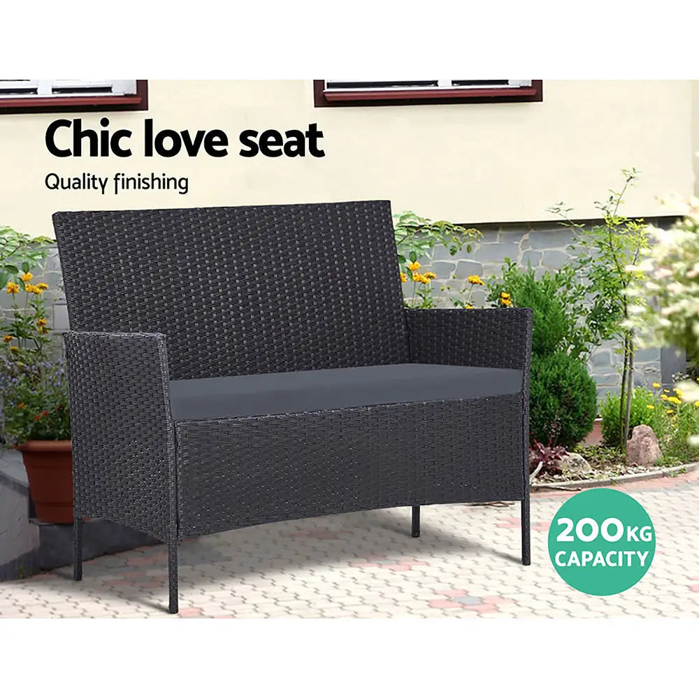 Gardeon 4 Seater Outdoor Sofa Set with Storage Cover Wicker Table Chair DarkGrey - Furniture > Outdoor > Outdoor Chairs