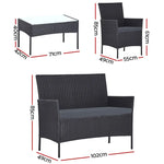 Gardeon 4 Seater Outdoor Sofa Set with Storage Cover Wicker Table Chair DarkGrey - Furniture > Outdoor > Outdoor Chairs