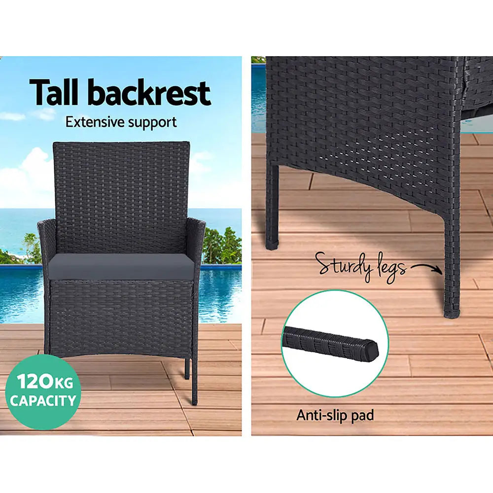 Gardeon 4 Seater Outdoor Sofa Set with Storage Cover Wicker Table Chair DarkGrey - Furniture > Outdoor > Outdoor Chairs