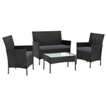 Gardeon 4 Seater Outdoor Sofa Set with Storage Cover Wicker Table Chair Black - Furniture > Bar Stools & Chairs > Arm