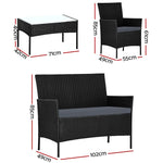 Gardeon 4 Seater Outdoor Sofa Set with Storage Cover Wicker Table Chair Black - Furniture > Bar Stools & Chairs > Arm