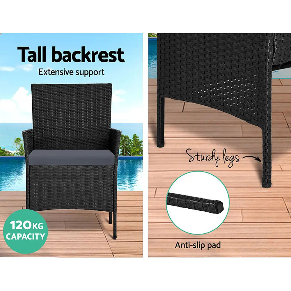 Gardeon 4 Seater Outdoor Sofa Set with Storage Cover Wicker Table Chair Black - Furniture > Bar Stools & Chairs > Arm