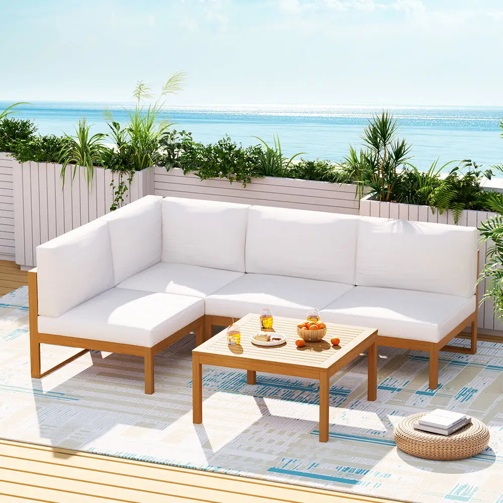Gardeon 4-Seater Outdoor Sofa Set Wooden Lounge Setting 5PCS - Furniture > Outdoor