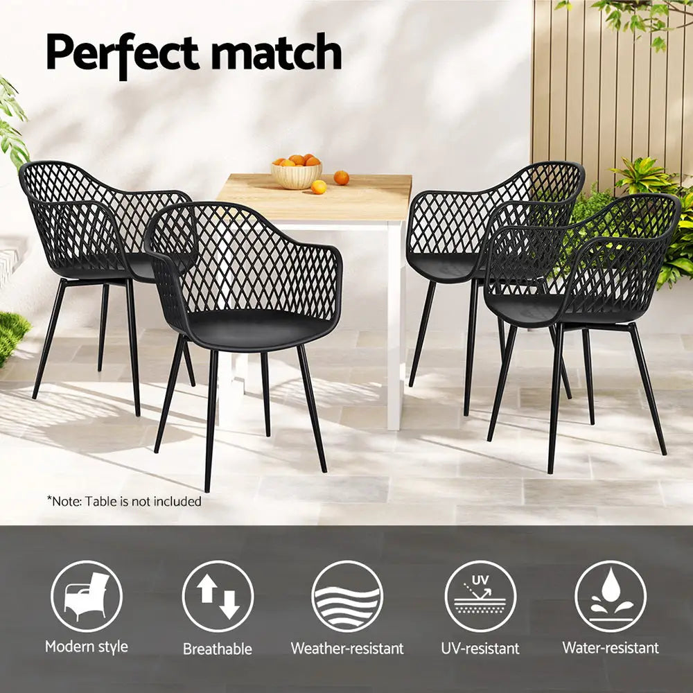 Gardeon 4PC Outdoor Dining Chairs PP Lounge Chair Patio Furniture Garden Black - Furniture > Outdoor > Outdoor Chairs