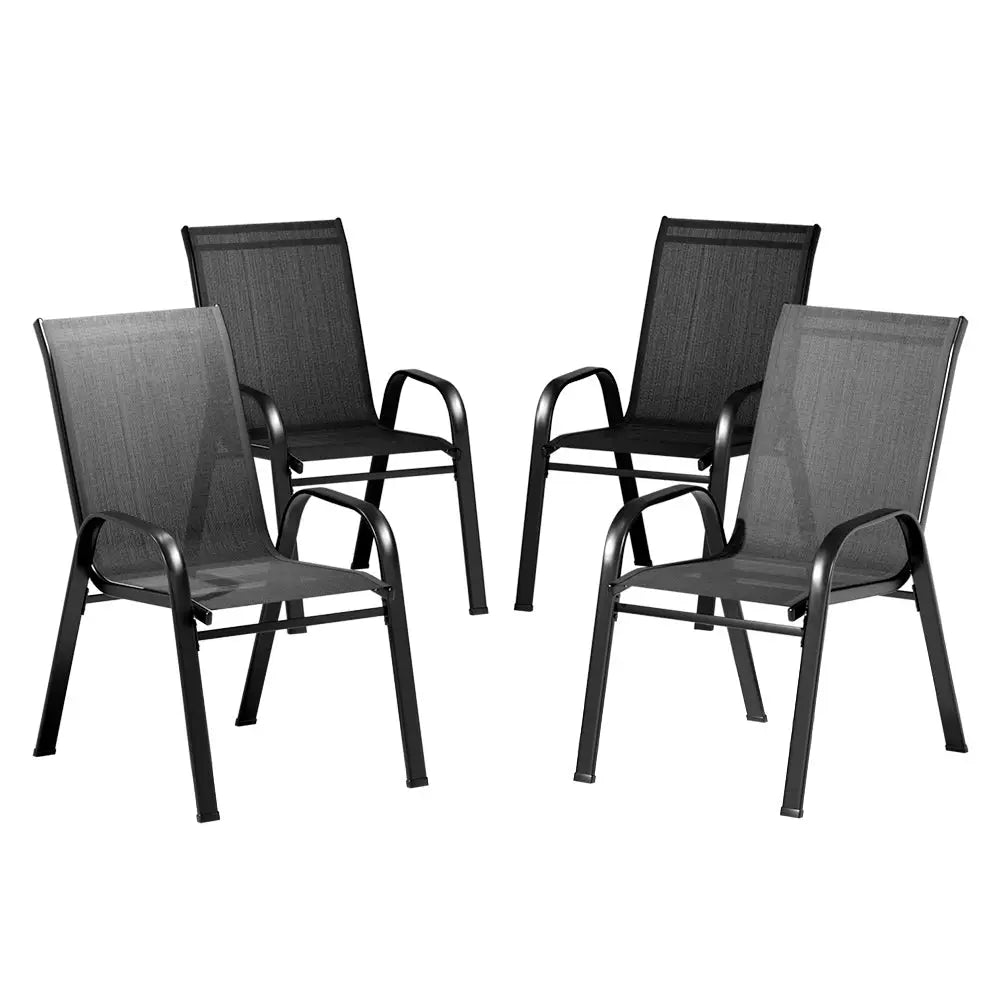 Gardeon 4PC Outdoor Dining Chairs Stackable Lounge Chair Patio Furniture Black - Furniture > Outdoor