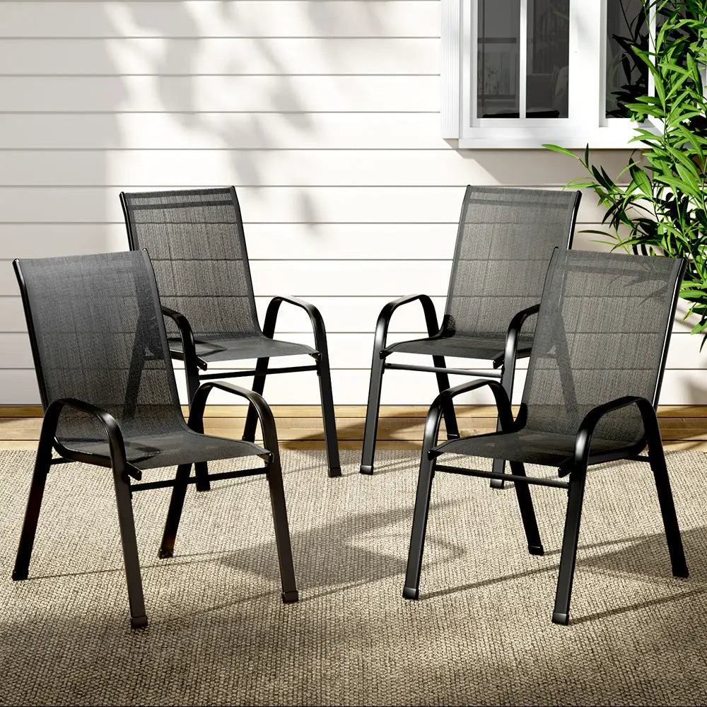 Gardeon 4PC Outdoor Dining Chairs Stackable Lounge Chair Patio Furniture Black - Furniture > Outdoor