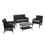 Gardeon 4PCS Outdoor Sofa Set Wicker Harp Chair Table Garden Furniture Black - Furniture > Outdoor