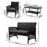 Gardeon 4PCS Outdoor Sofa Set Wicker Harp Chair Table Garden Furniture Black - Furniture > Outdoor