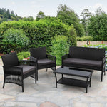 Gardeon 4PCS Outdoor Sofa Set Wicker Harp Chair Table Garden Furniture Black - Furniture > Outdoor