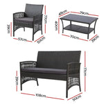 Gardeon 4PCS Outdoor Sofa Set Wicker Harp Chair Table Garden Furniture Grey - Furniture > Outdoor