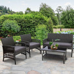 Gardeon 4PCS Outdoor Sofa Set Wicker Harp Chair Table Garden Furniture Grey - Furniture > Outdoor