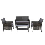 Gardeon 4PCS Outdoor Sofa Set with Storage Cover Wicker Harp Chair Table Grey - Furniture > Bar Stools & Chairs > Arm