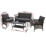 Gardeon 4PCS Outdoor Sofa Set with Storage Cover Wicker Harp Chair Table Grey - Furniture > Bar Stools & Chairs > Arm