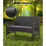 Gardeon 4PCS Outdoor Sofa Set with Storage Cover Wicker Harp Chair Table Grey - Furniture > Bar Stools & Chairs > Arm