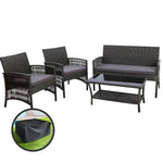 Gardeon 4PCS Outdoor Sofa Set with Storage Cover Wicker Harp Chair Table Grey - Furniture > Bar Stools & Chairs > Arm