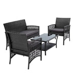 Gardeon 4PCS Outdoor Sofa Set with Storage Cover Wicker Harp Chair Table Grey - Furniture > Bar Stools & Chairs > Arm