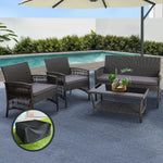 Gardeon 4PCS Outdoor Sofa Set with Storage Cover Wicker Harp Chair Table Grey - Furniture > Bar Stools & Chairs > Arm