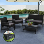 Gardeon 4PCS OutdoorSofa Set with Storage Cover Wicker Harp Chair Table Black - Furniture > Outdoor > Outdoor Sofas &