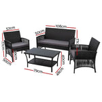 Gardeon 4PCS OutdoorSofa Set with Storage Cover Wicker Harp Chair Table Black - Furniture > Outdoor > Outdoor Sofas &
