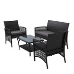 Gardeon 4PCS OutdoorSofa Set with Storage Cover Wicker Harp Chair Table Black - Furniture > Outdoor > Outdoor Sofas &