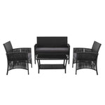 Gardeon 4PCS OutdoorSofa Set with Storage Cover Wicker Harp Chair Table Black - Furniture > Outdoor > Outdoor Sofas &