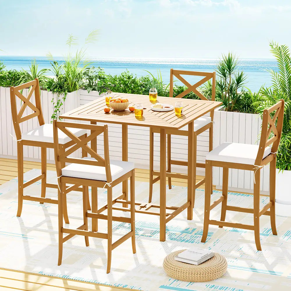 Gardeon 5-Piece Outdoor Bar Set Acacia Wood Bistro Patio Table Stools - Furniture > Outdoor