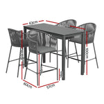 Gardeon 5-Piece Outdoor Bar Set Dining Table Rope Chair Patio Bistro Set - Furniture > Outdoor
