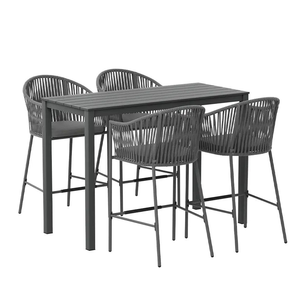 Gardeon 5-Piece Outdoor Bar Set Dining Table Rope Chair Patio Bistro Set - Furniture > Outdoor