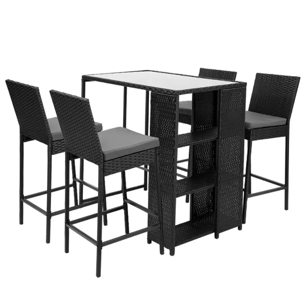 Gardeon 5-Piece Outdoor Bar Set Patio Dining Chairs Wicker Table Stools - Furniture > Outdoor
