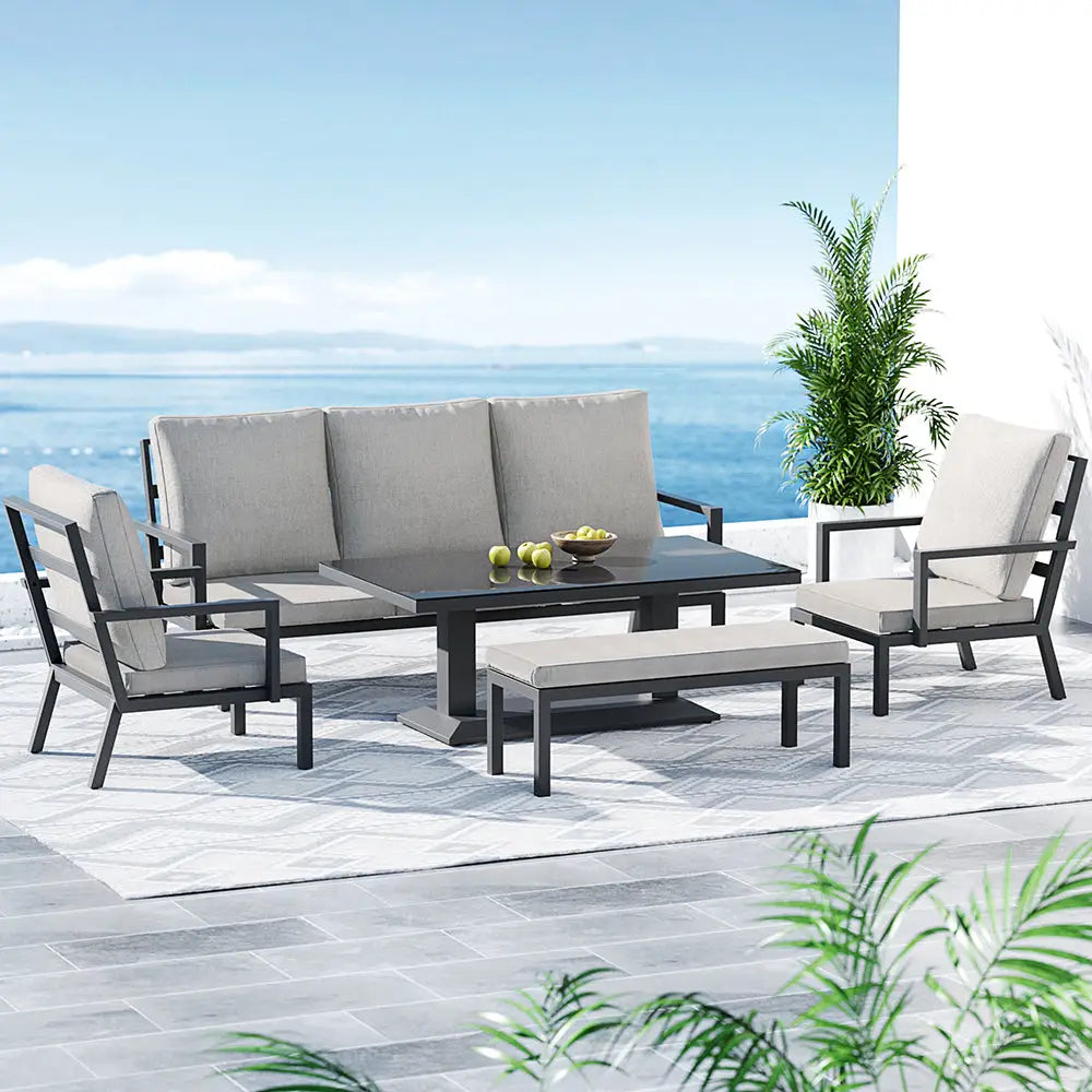 Gardeon 5-Piece Outdoor Furniture Setting Table Chair Set Aluminium Sofa 7-Seater - Furniture > Outdoor