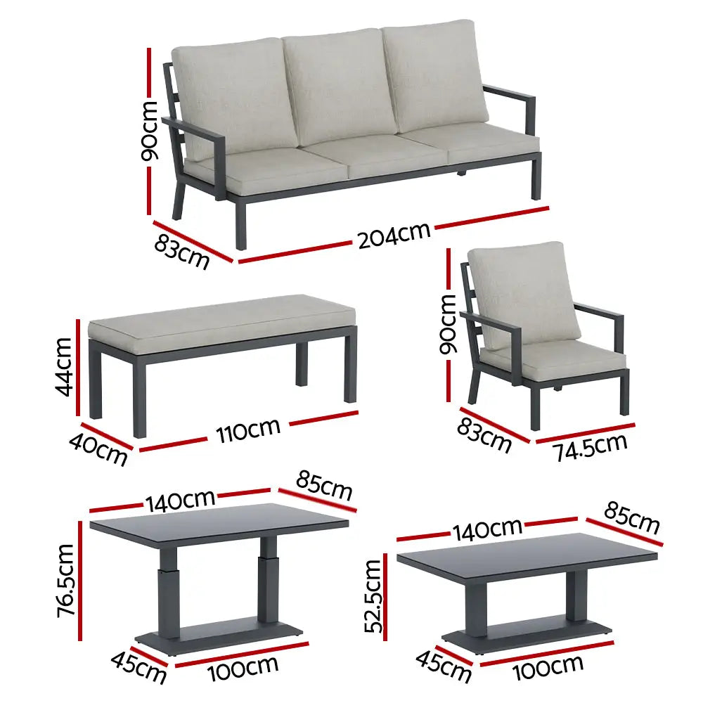 Gardeon 5-Piece Outdoor Furniture Setting Table Chair Set Aluminium Sofa 7-Seater - Furniture > Outdoor