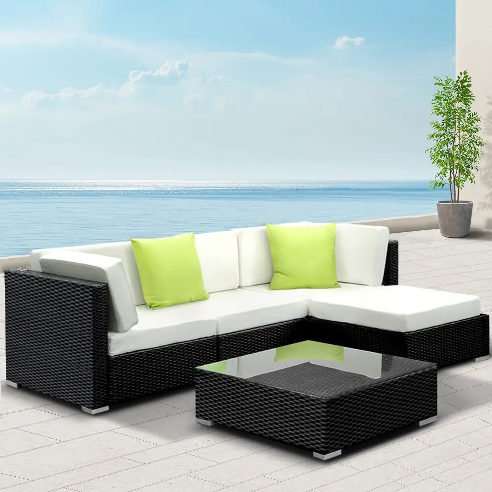Gardeon 5-Piece Outdoor Sofa Set Wicker Couch Lounge Setting 4 Seater - Furniture > Outdoor